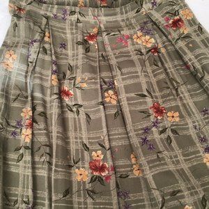 Petite Sophisticate - Olive skirt with red, yellow and purple flowers